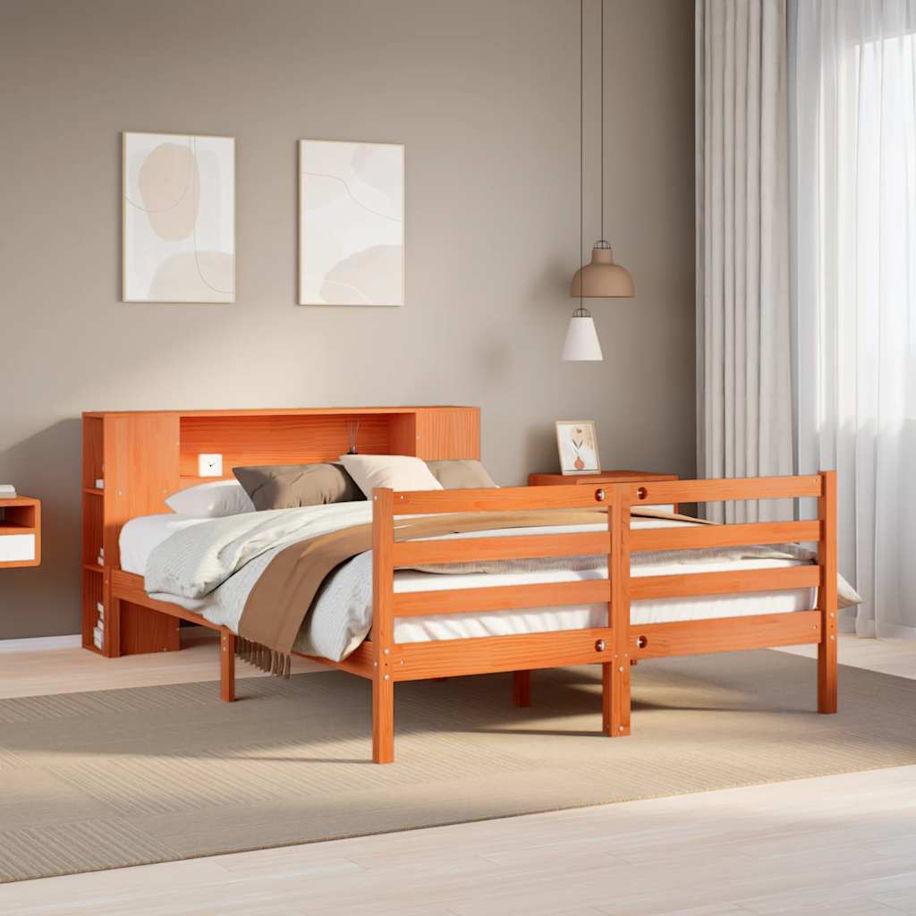 Letto Libreria senza Materasso Marrone Cera 150x200 cm in Pino | homemem39