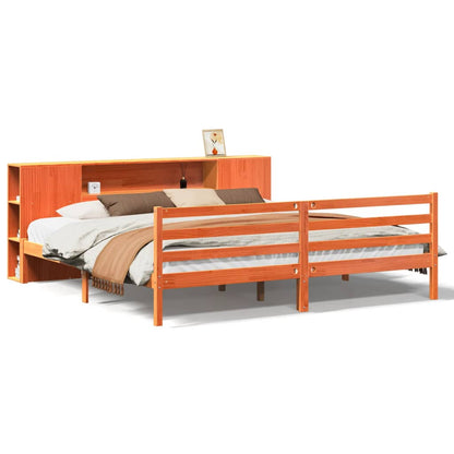 Letto Libreria senza Materasso Marrone Cera 200x200 cm in Pino - homemem39