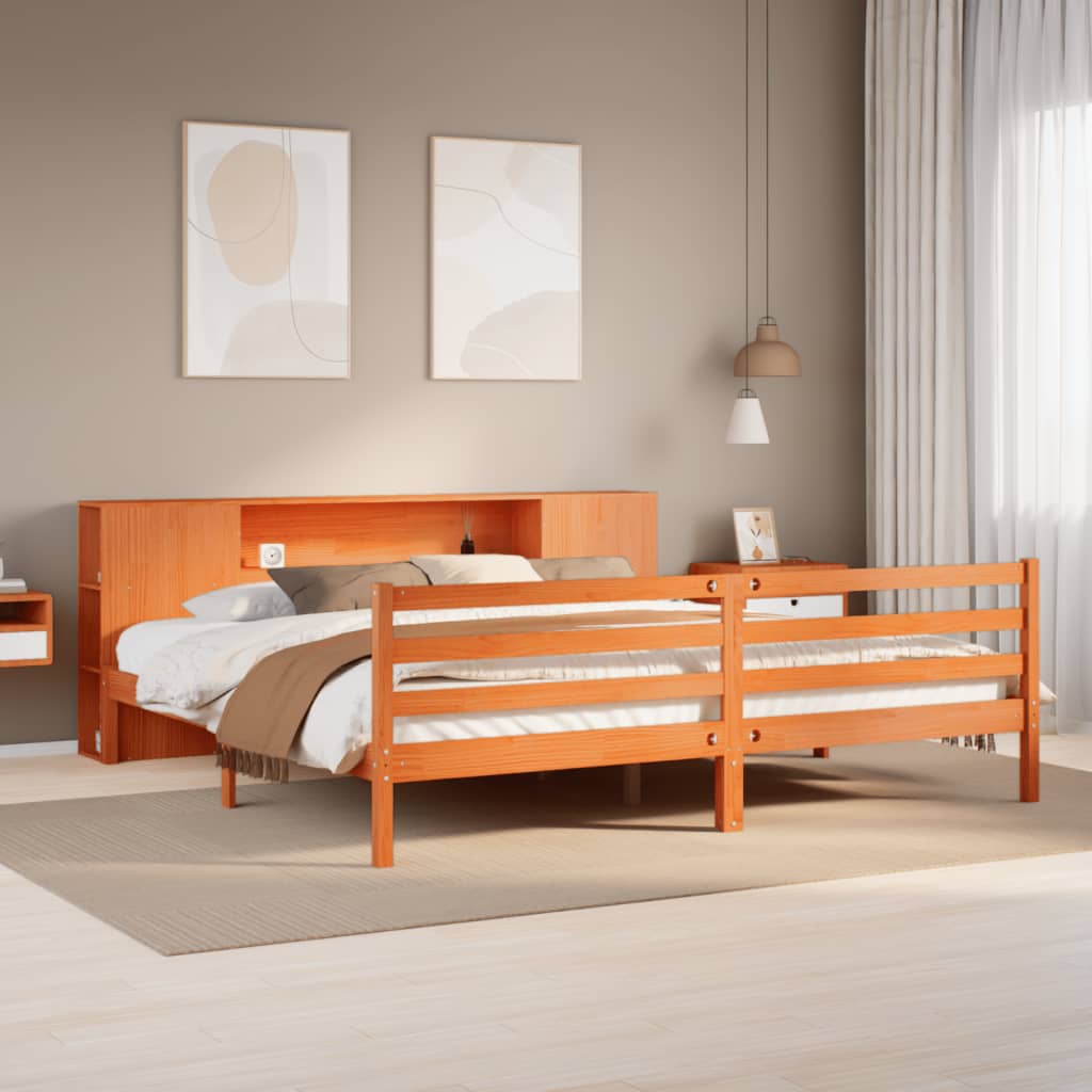 Letto Libreria senza Materasso Marrone Cera 200x200 cm in Pino - homemem39