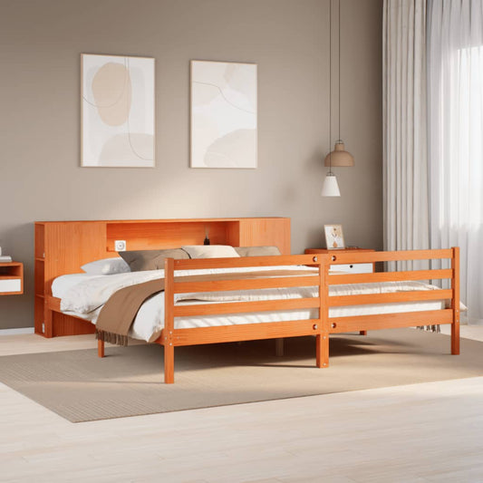 Letto Libreria senza Materasso Marrone Cera 200x200 cm in Pino - homemem39