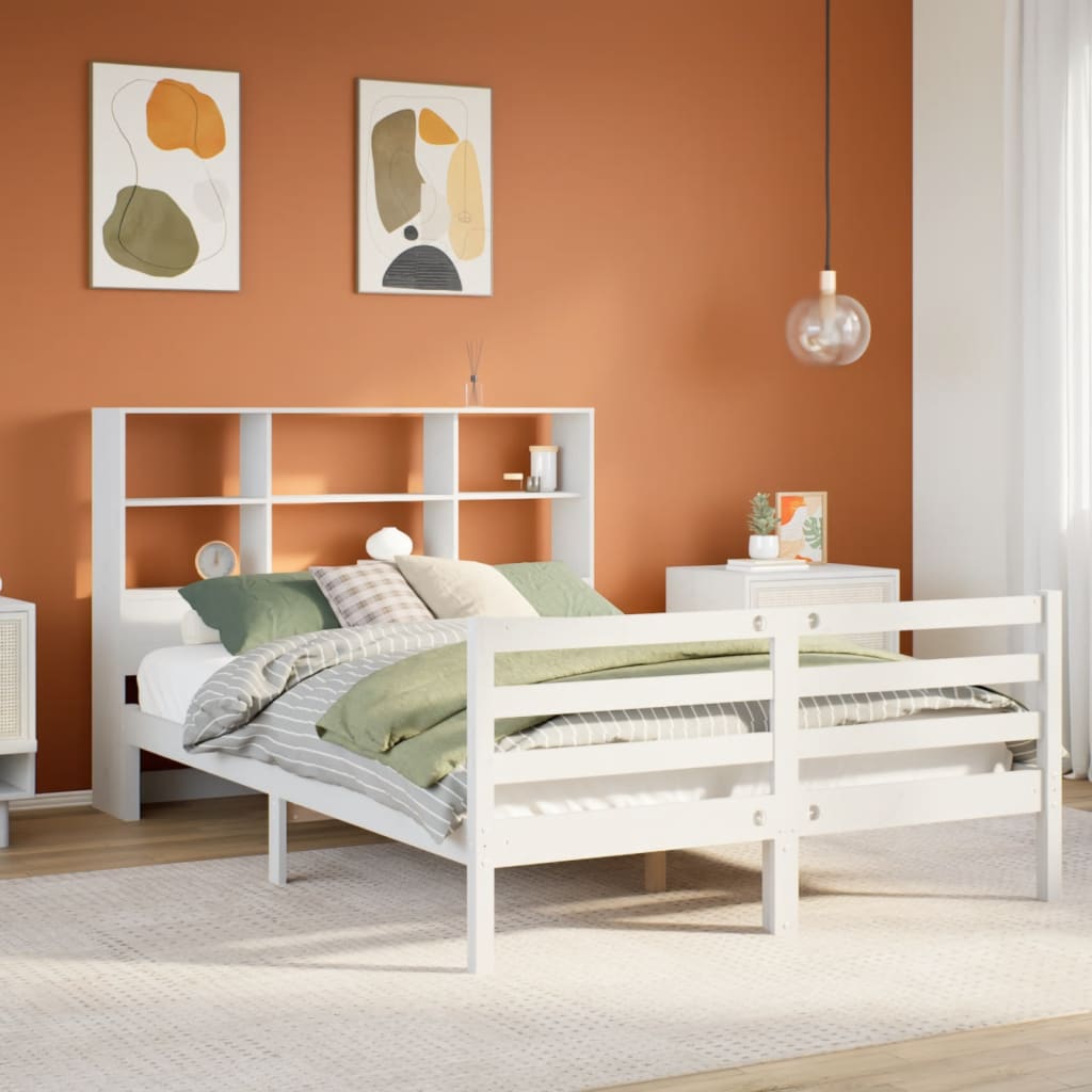 Letto Libreria senza Materasso Bianco 140x190 cm Legno di Pino - homemem39