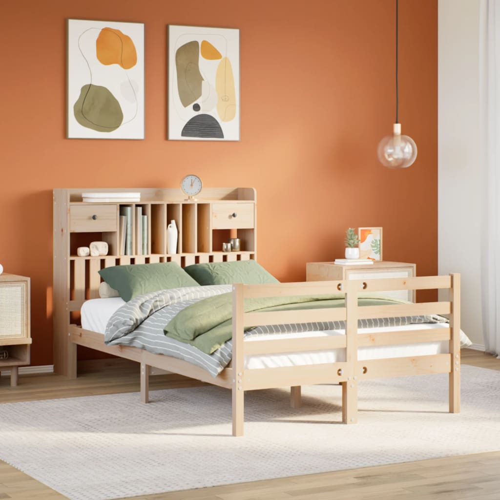 Letto Libreria senza Materasso 135x190 cm in Legno di Pino - homemem39