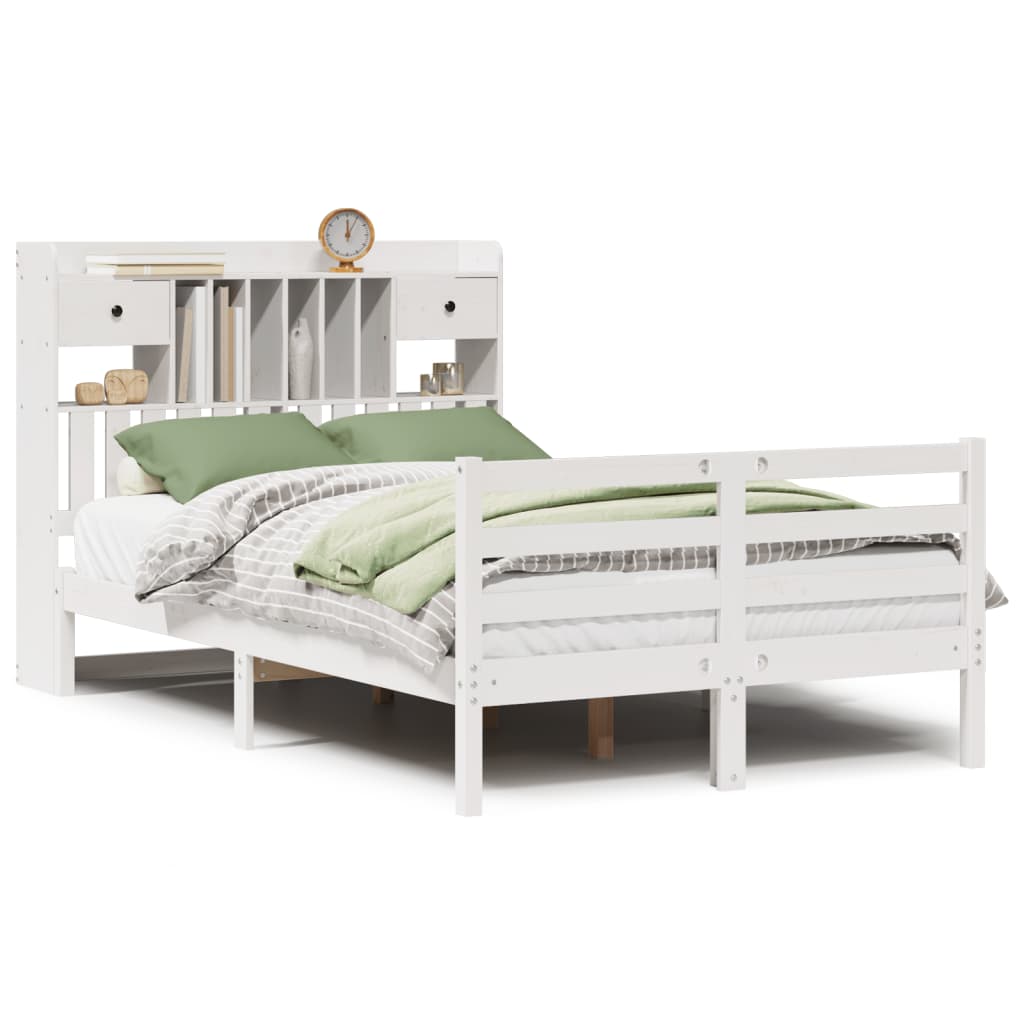 Letto Libreria senza Materasso Bianco 135x190 cm Legno di Pino - homemem39
