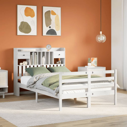 Letto Libreria senza Materasso Bianco 135x190 cm Legno di Pino - homemem39