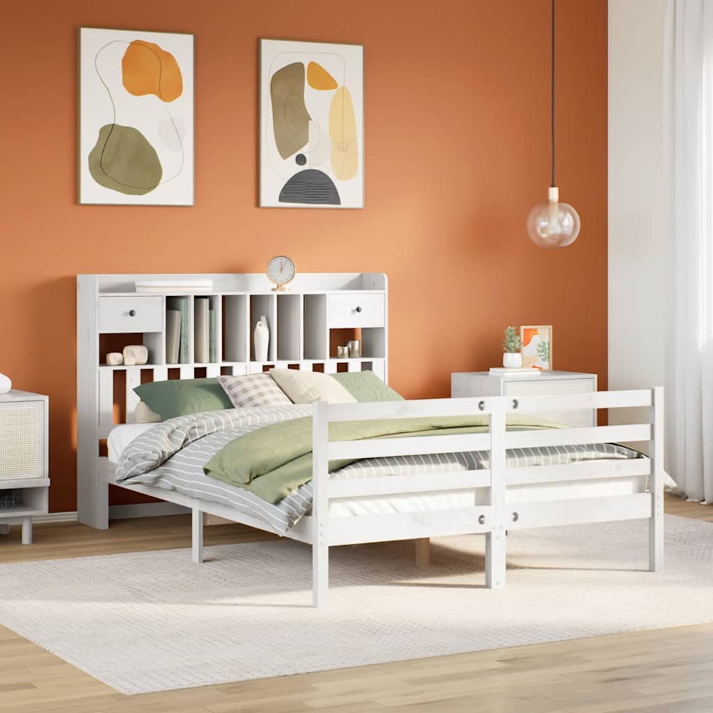Letto Libreria senza Materasso Bianco 140x190 cm Legno di Pino - homemem39