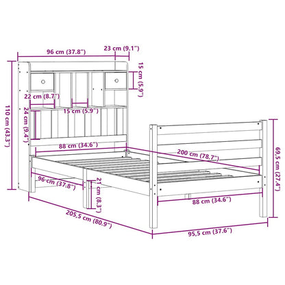 Letto Libreria senza Materasso 90x200 cm Legno Massello Pino - homemem39