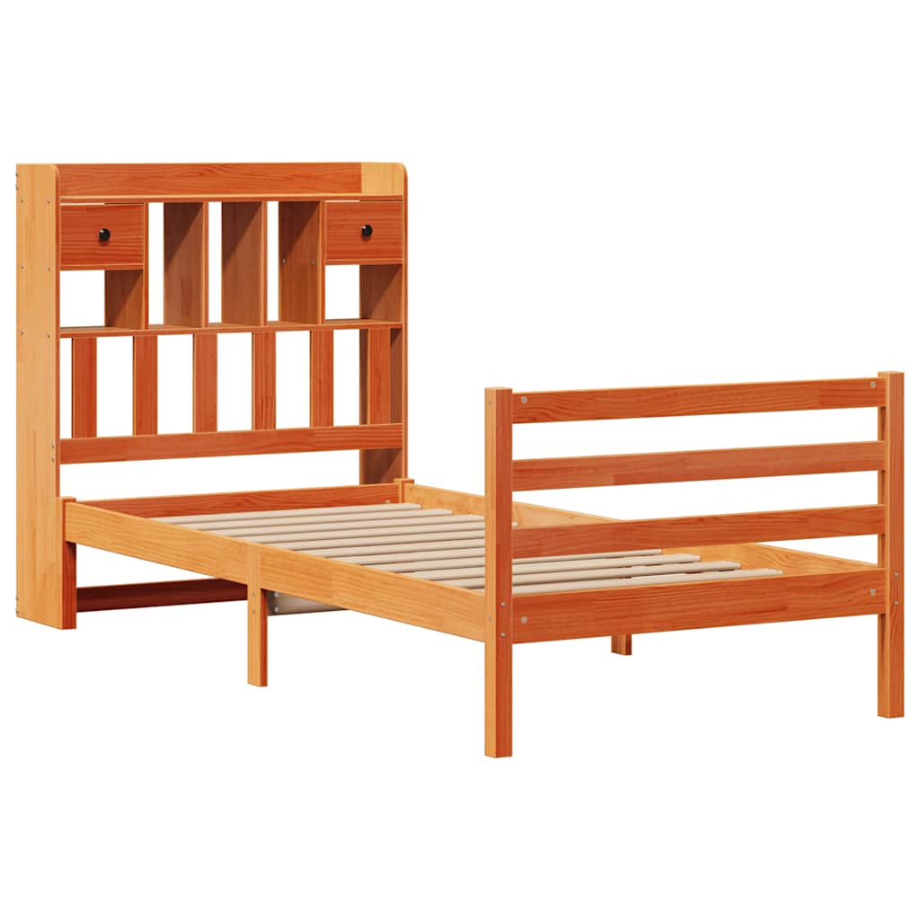 Letto Libreria senza Materasso Marrone Cera 75x190 cm in Pino - homemem39