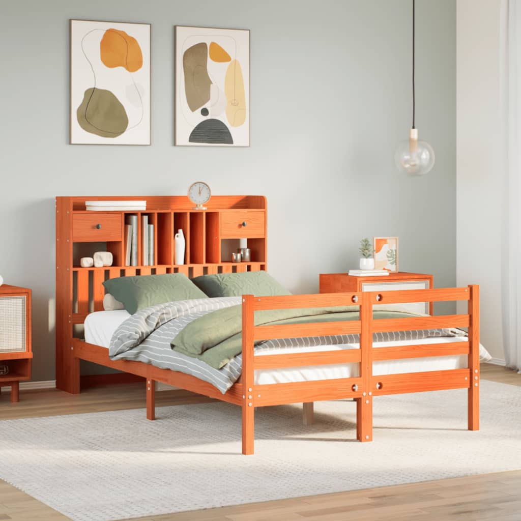 Letto Libreria senza Materasso Marrone Cera 135x190 cm in Pino - homemem39