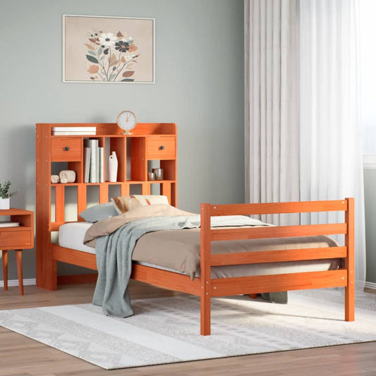 Letto Libreria senza Materasso Marrone Cera 100x200 cm in Pino - homemem39