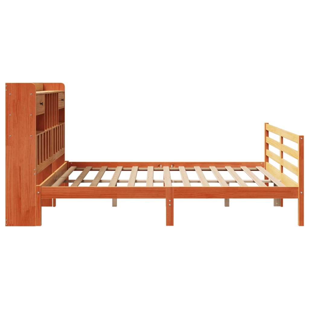 Letto Libreria senza Materasso Marrone Cera 200x200 cm in Pino - homemem39