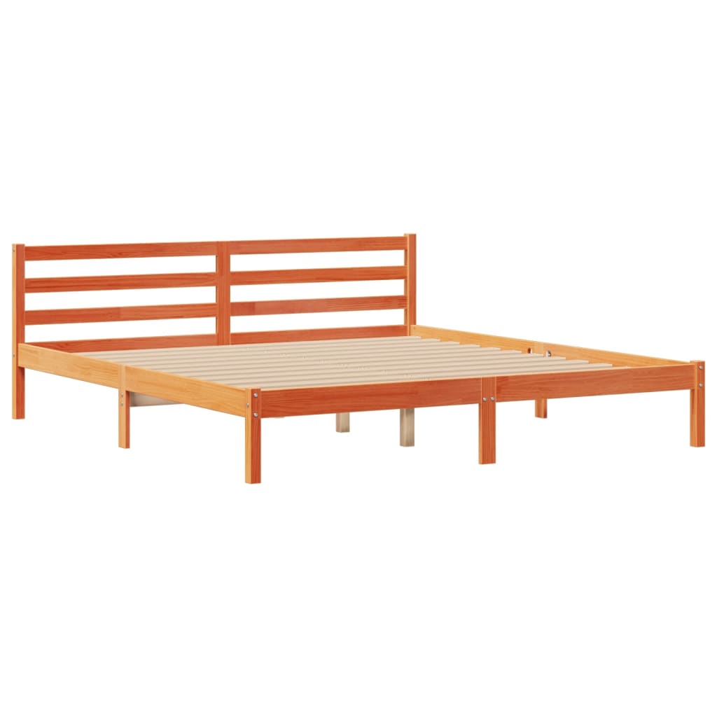 Letto Libreria senza Materasso Marrone Cera 200x200 cm in Pino - homemem39