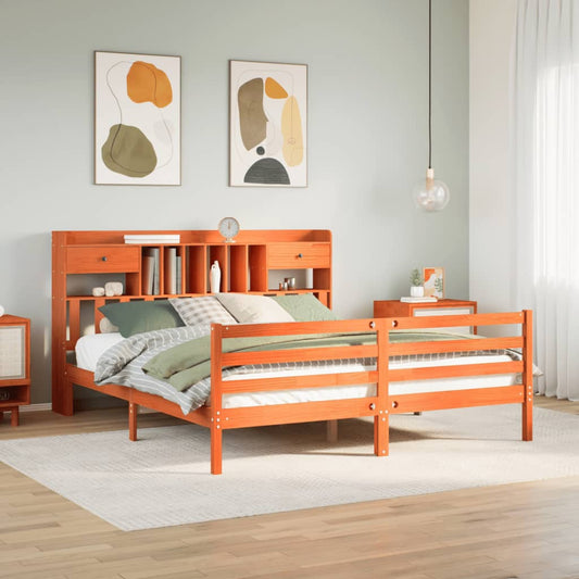 Letto Libreria senza Materasso Marrone Cera 200x200 cm in Pino - homemem39
