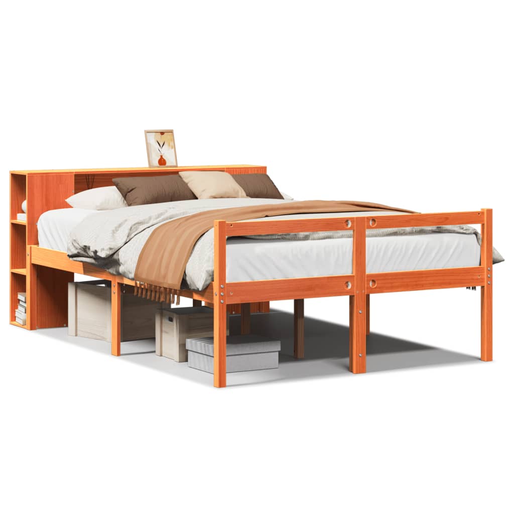 Letto Libreria senza Materasso Marrone Cera 135x190 cm Legno - homemem39