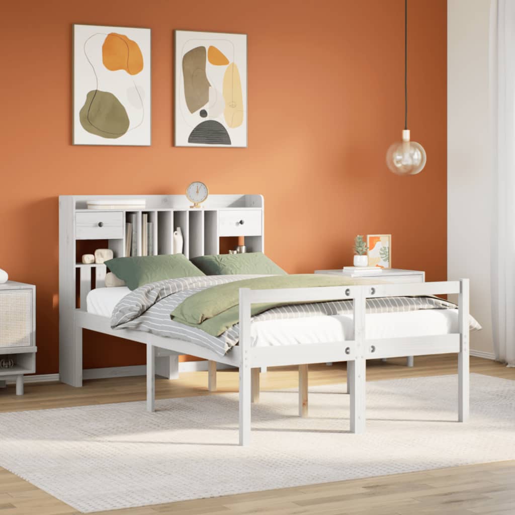 Letto Libreria senza Materasso Bianco 135x190 cm Legno di Pino - homemem39
