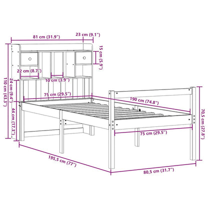 Letto Libreria senza Materasso Marrone Cera 75x190 cm in Pino