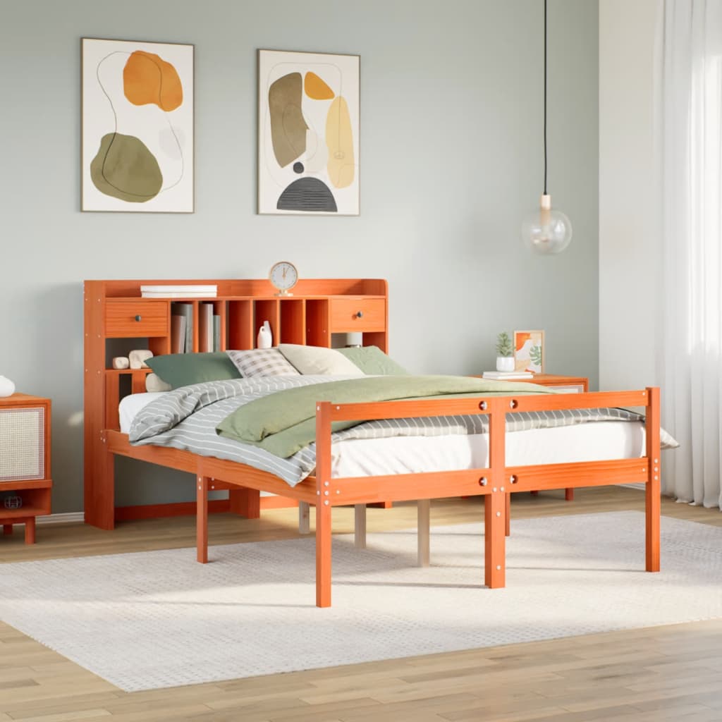 Letto Libreria senza Materasso Marrone Cera 150x200 cm in Pino - homemem39