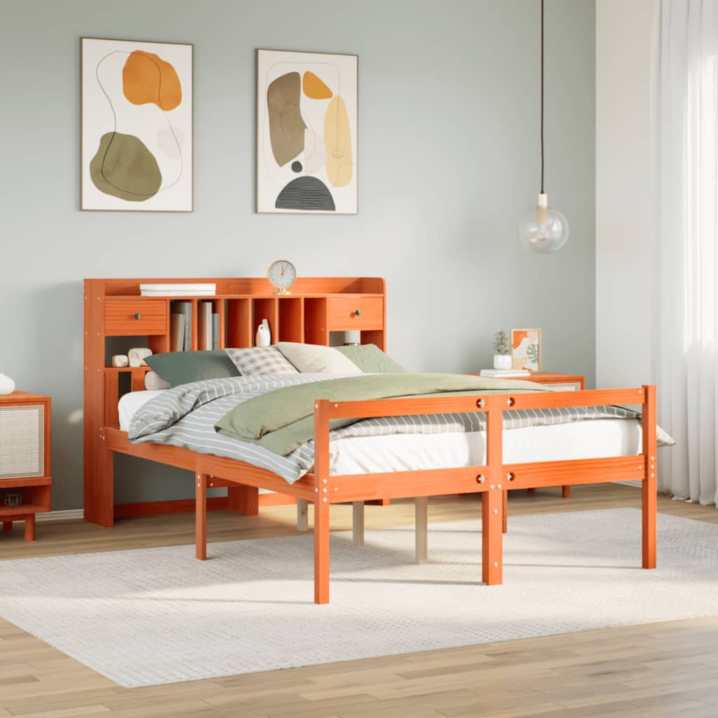 Letto Libreria senza Materasso Marrone Cera 160x200 cm in Pino - homemem39