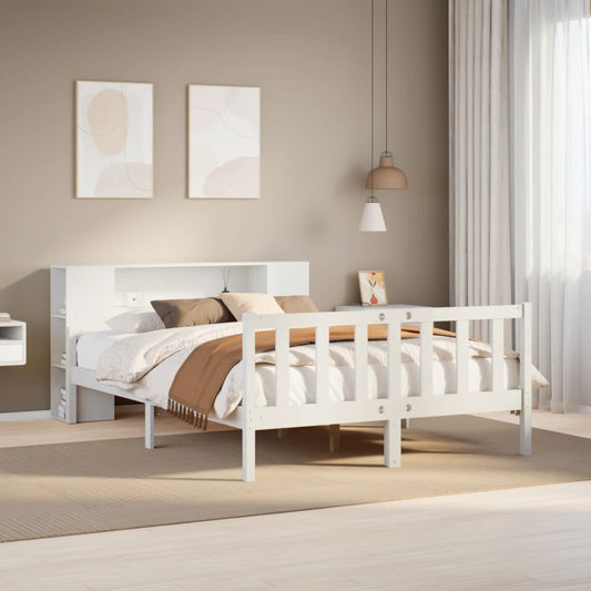 Letto Libreria senza Materasso Bianco 150x200 cm Legno di Pino - homemem39