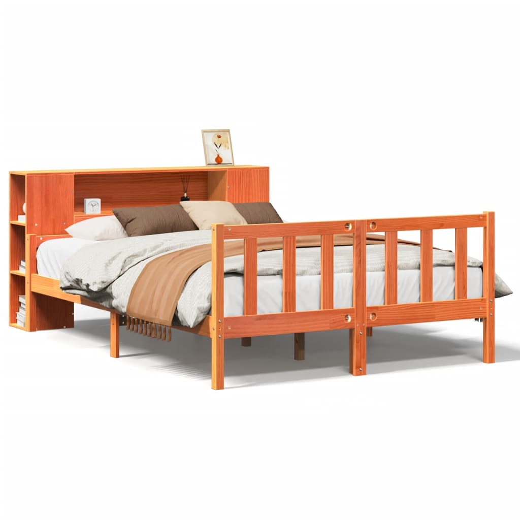 Letto Libreria senza Materasso Marrone Cera 150x200 cm Legno | homemem39