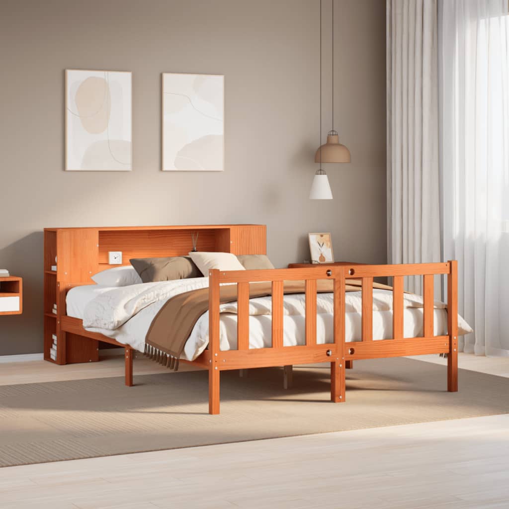 Letto Libreria senza Materasso Marrone Cera 150x200 cm Legno | homemem39