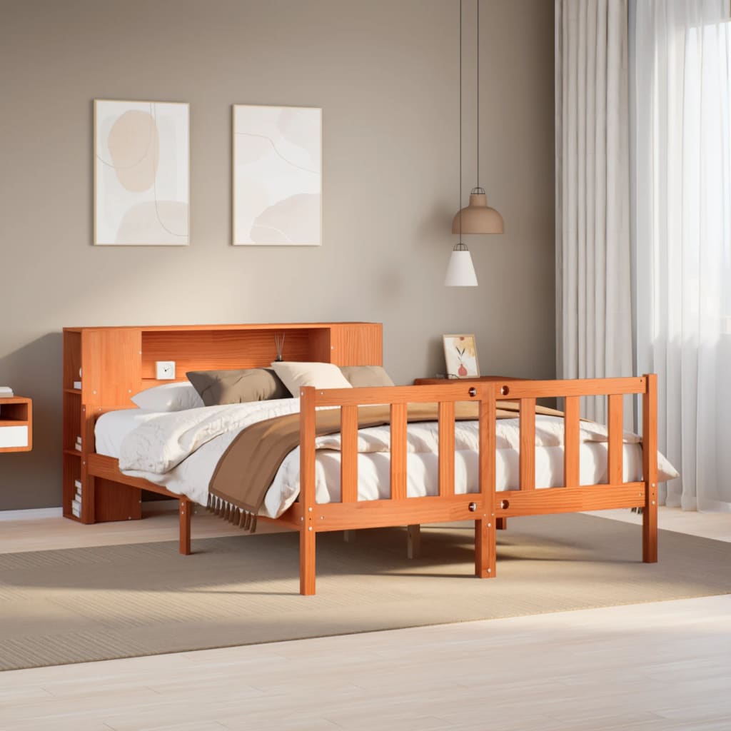 Letto Libreria senza Materasso Marrone Cera 160x200 cm Legno - homemem39