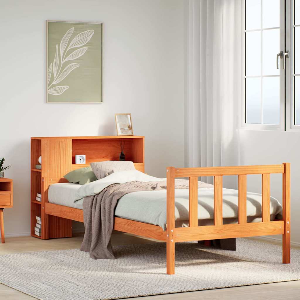 Letto Libreria senza Materasso Marrone Cera 75x190 cm Legno - homemem39
