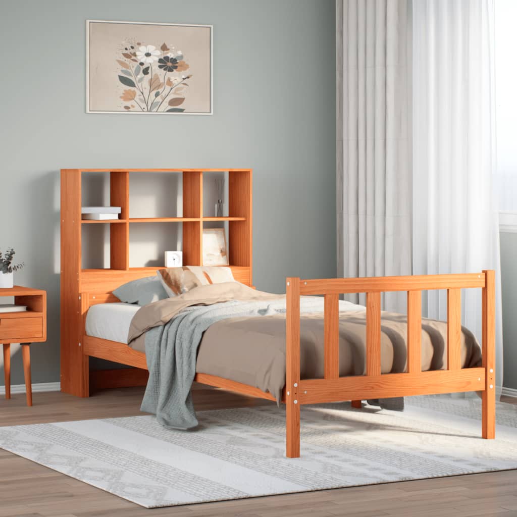 Letto Libreria senza Materasso Marrone Cera 75x190 cm Legno - homemem39