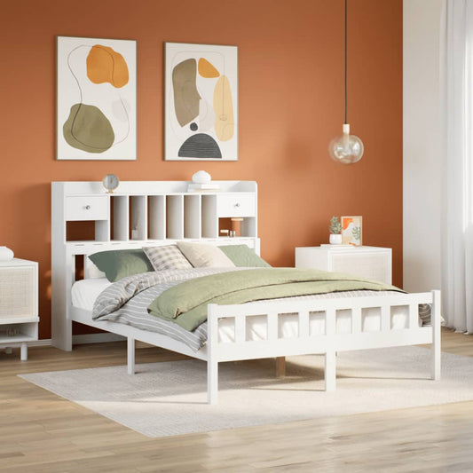 Letto Libreria senza Materasso Bianco 150x200 cm Legno di Pino - homemem39