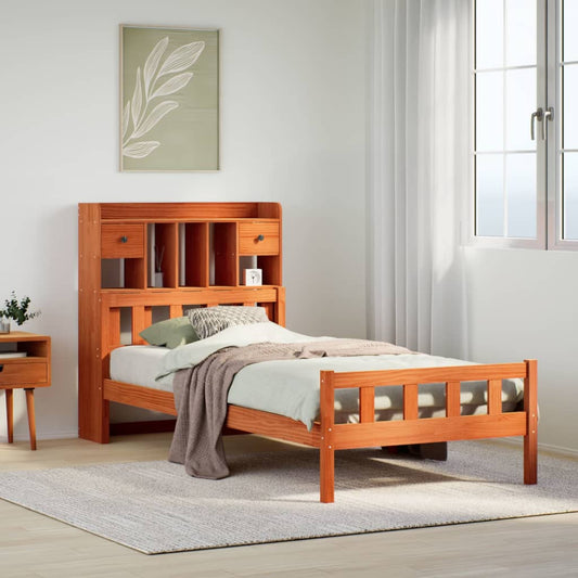 Letto Libreria senza Materasso Marrone Cera 75x190 cm in Pino - homemem39