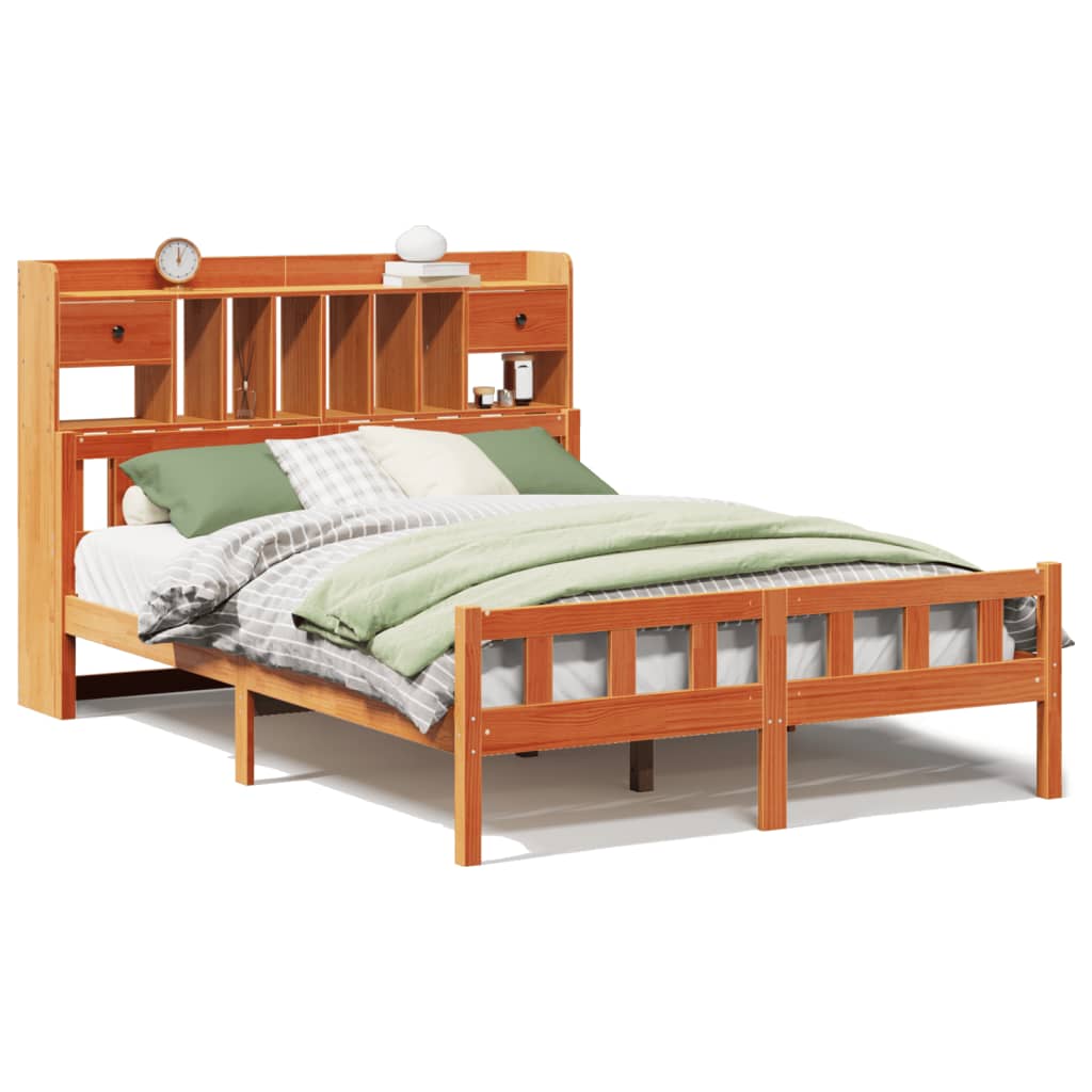 Letto Libreria senza Materasso Marrone Cera 150x200 cm in Pino - homemem39