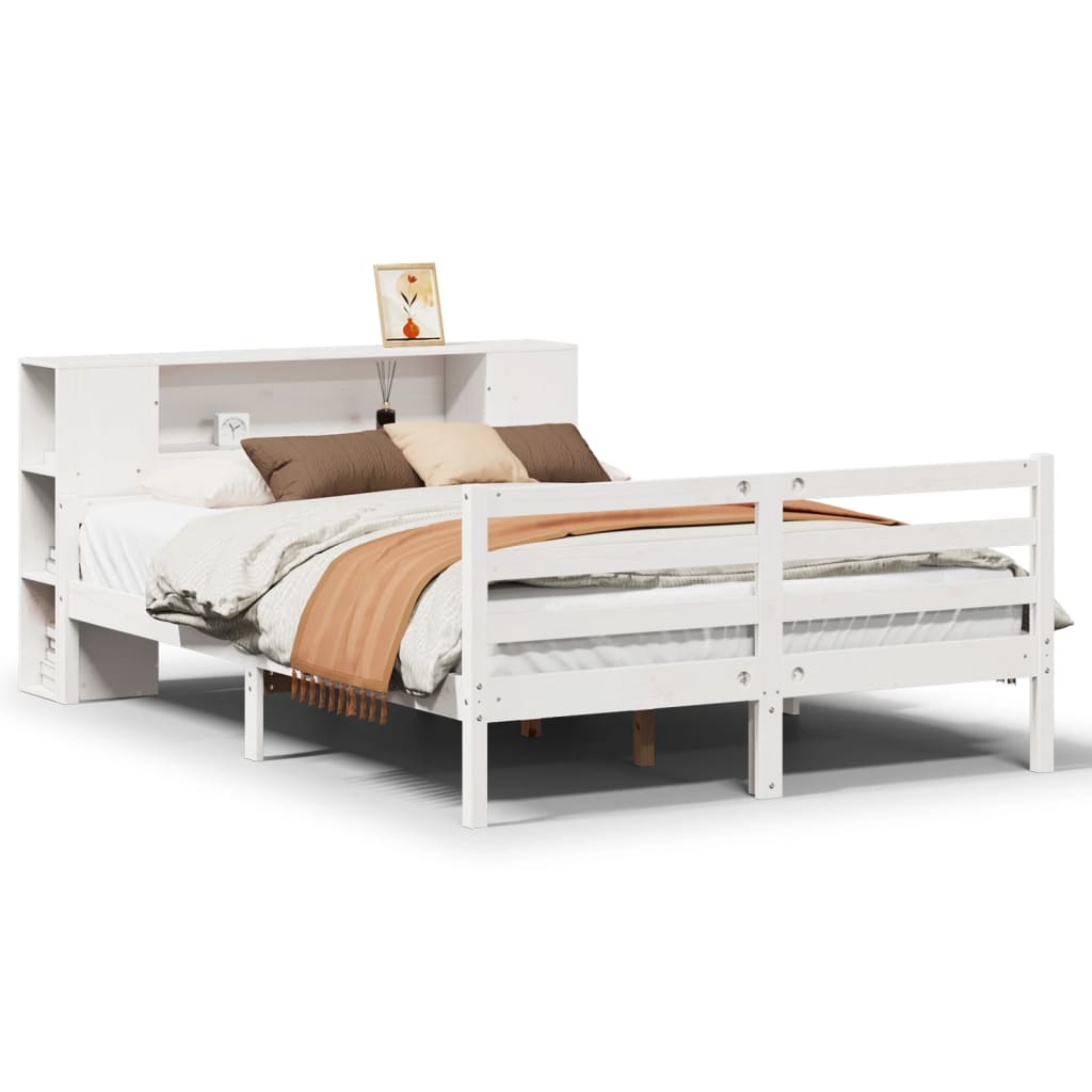 Letto Libreria senza Materasso Bianco 135x190 cm Legno di Pino - homemem39