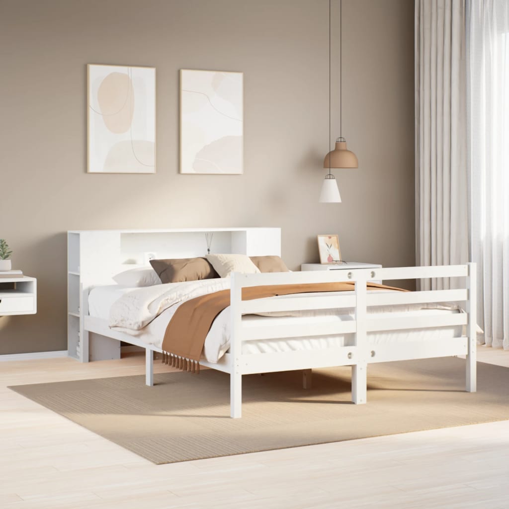 Letto Libreria senza Materasso Bianco 150x200 cm Legno di Pino - homemem39