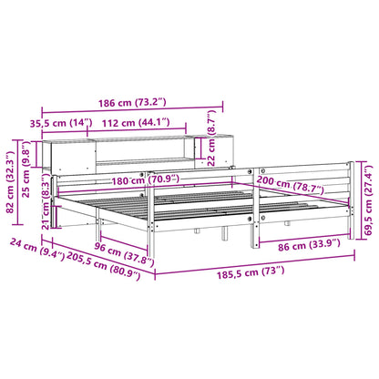 Giroletto con Libreria senza Materasso 180x200 cm in Legno Pino - homemem39