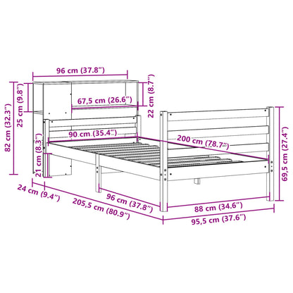 Letto Libreria senza Materasso 90x200 cm Legno Massello Pino - homemem39