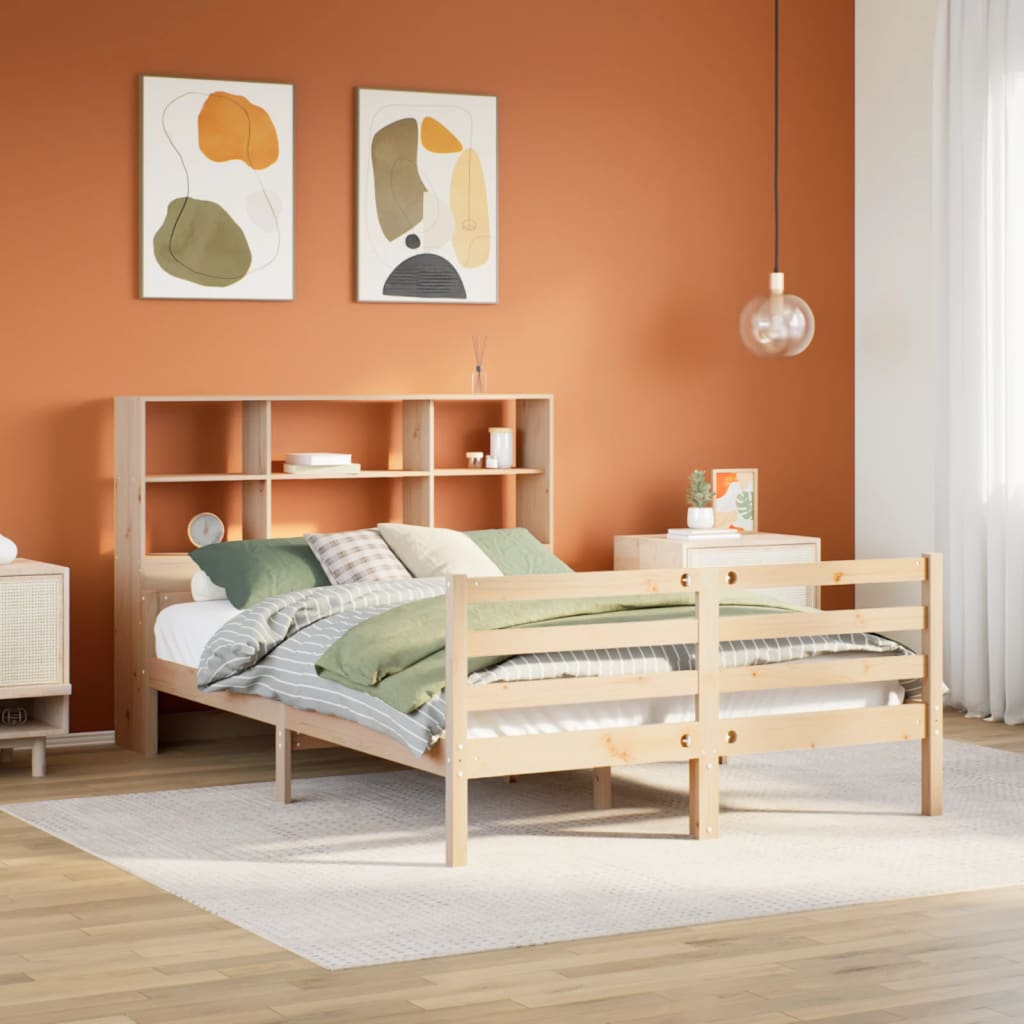 Letto Libreria senza Materasso 140x190 cm in Legno di Pino - homemem39