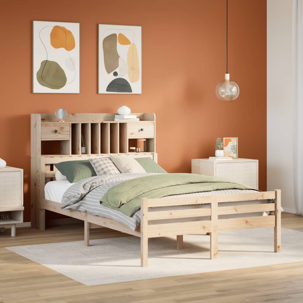 Letto Libreria senza Materasso 135x190 cm in Legno di Pino - homemem39