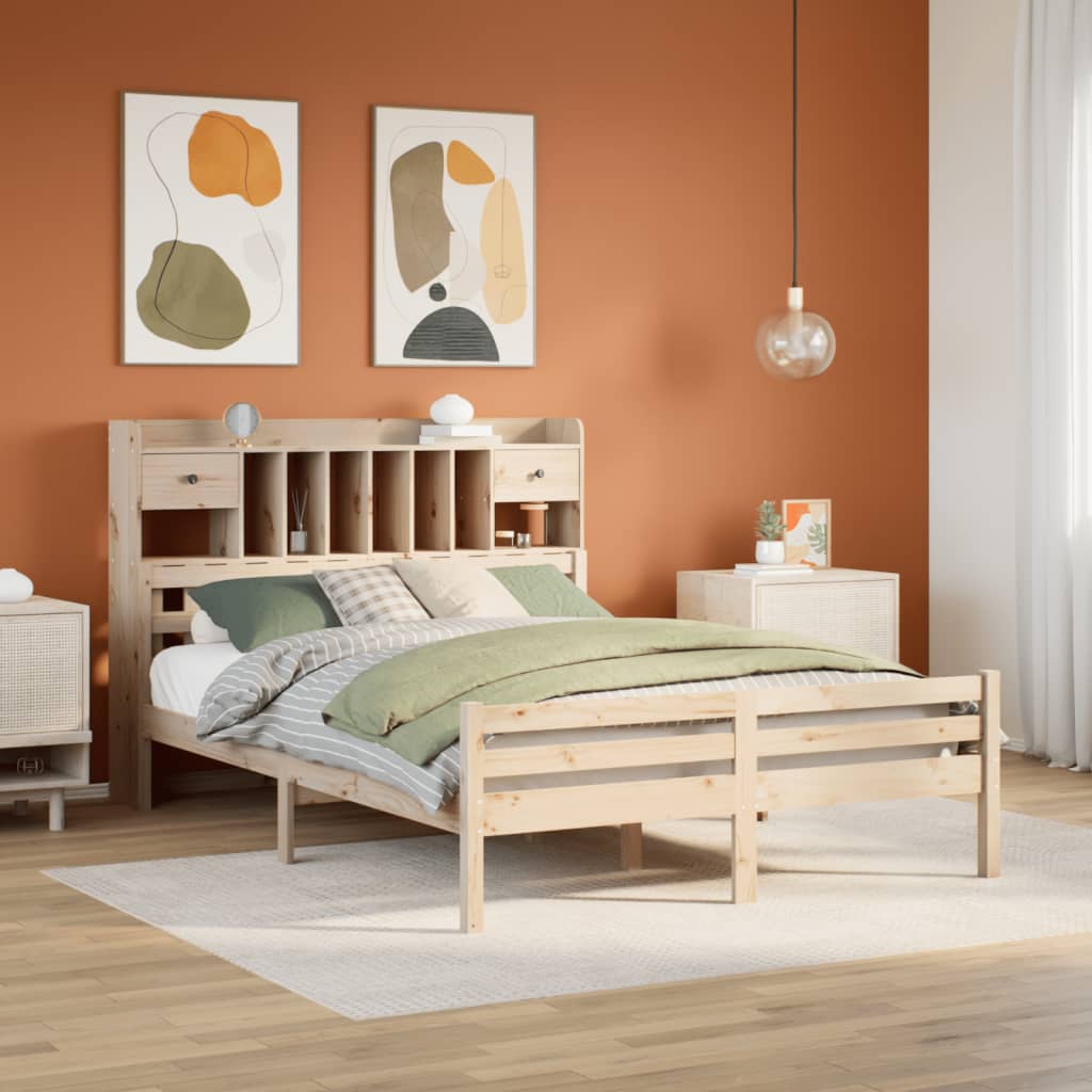Letto Libreria senza Materasso 140x200 cm in Legno di Pino - homemem39