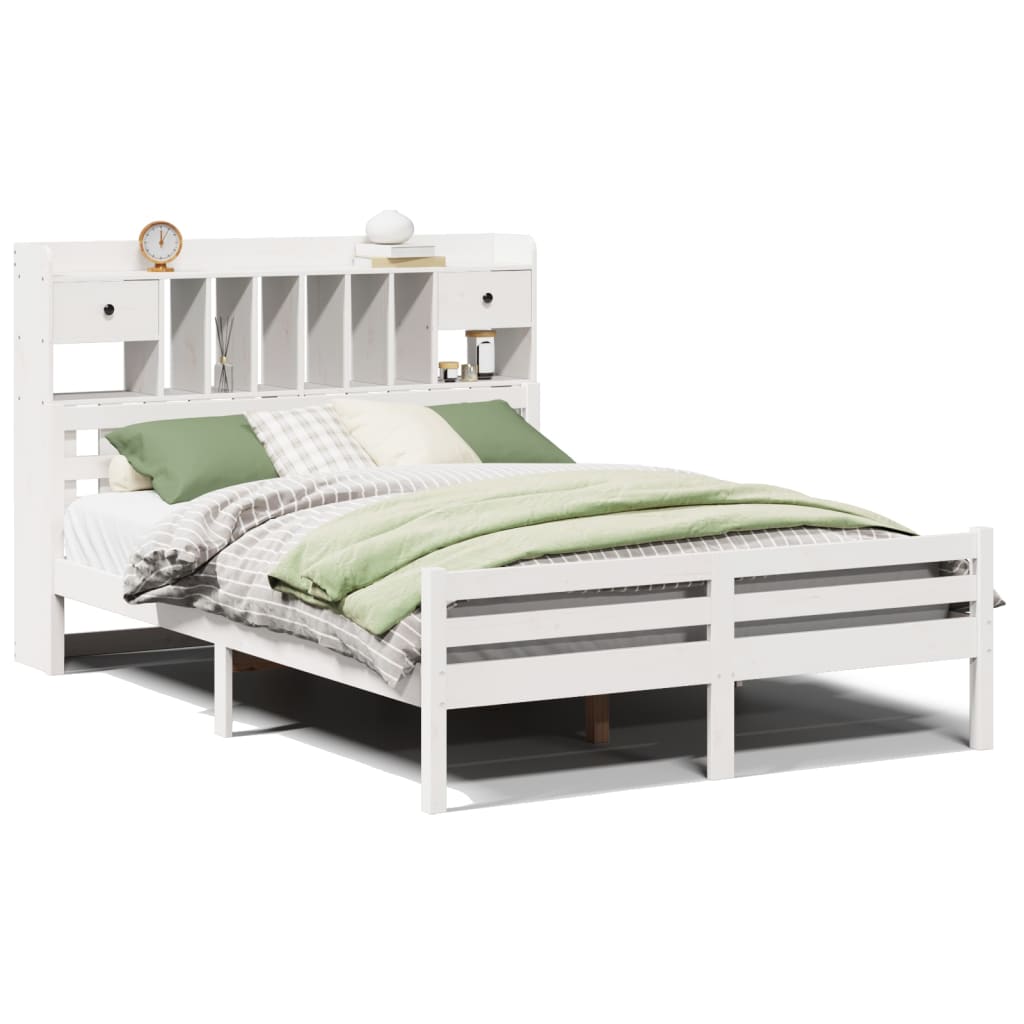 Letto Libreria senza Materasso Bianco 150x200 cm Legno di Pino - homemem39