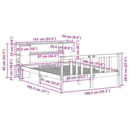Letto Libreria senza Materasso 135x190 cm in Legno di Pino - homemem39