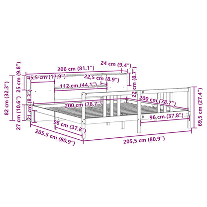 Letto Libreria senza Materasso 200x200 cm in Legno di Pino - homemem39