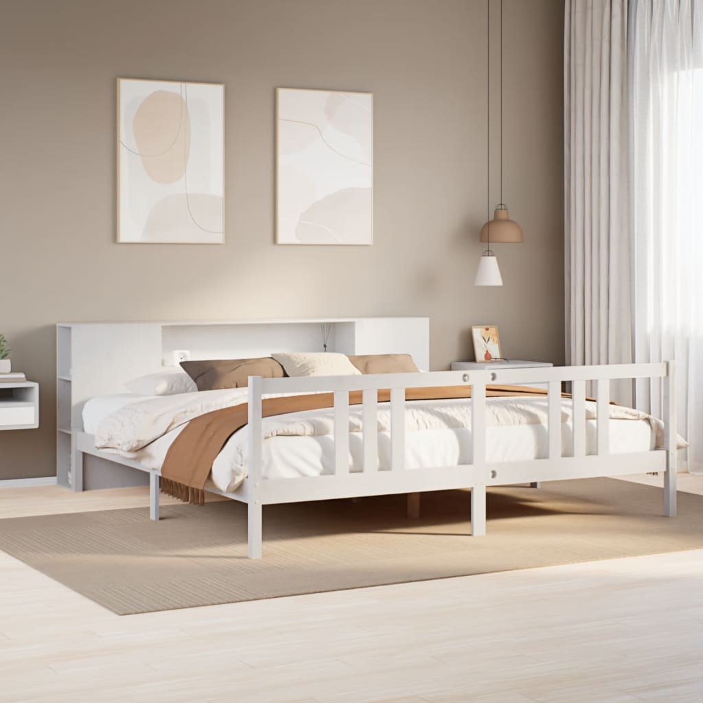 Letto Libreria senza Materasso Bianco 200x200 cm Legno di Pino - homemem39