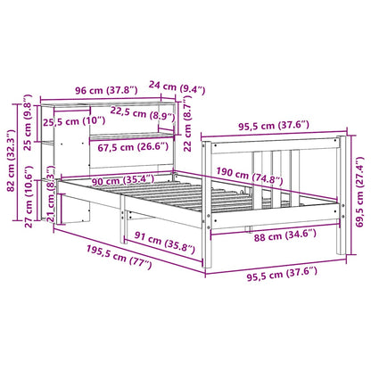 Letto Libreria senza Materasso 90x190 cm Legno Massello Pino - homemem39