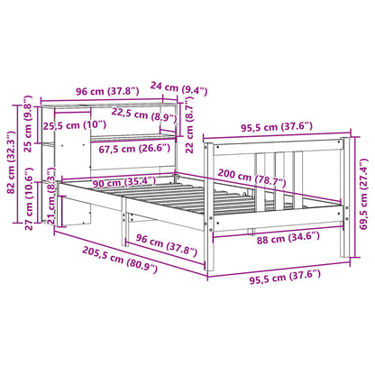 Letto Libreria senza Materasso Bianca 90x200 cm Legno di Pino