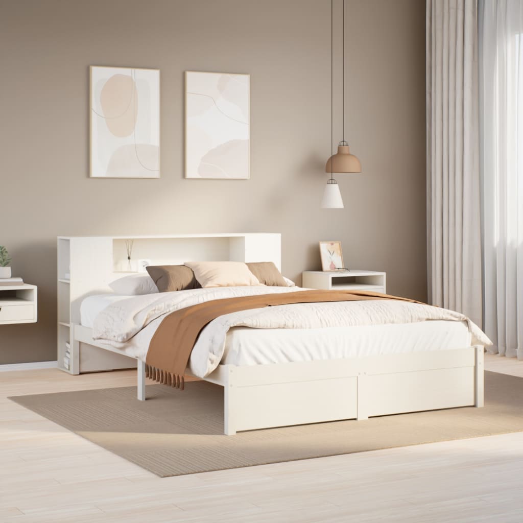 Letto Libreria senza Materasso Bianco 140x200 cm Legno di Pino - homemem39