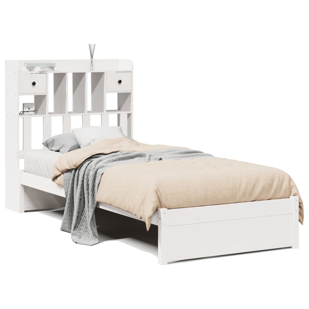 Letto Libreria senza Materasso Bianco 90x190 cm Massello Pino - homemem39