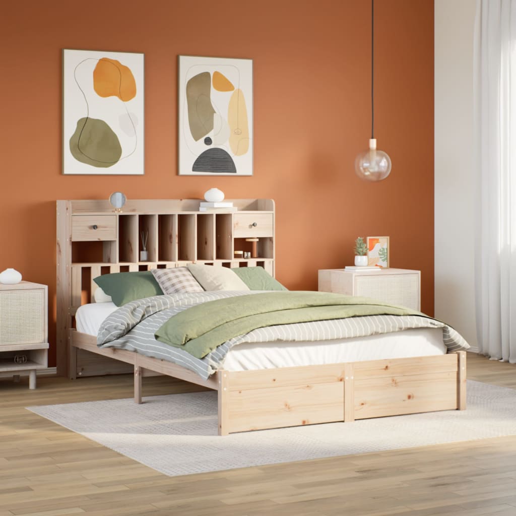 Letto Libreria senza Materasso 140x190 cm in Legno di Pino - homemem39