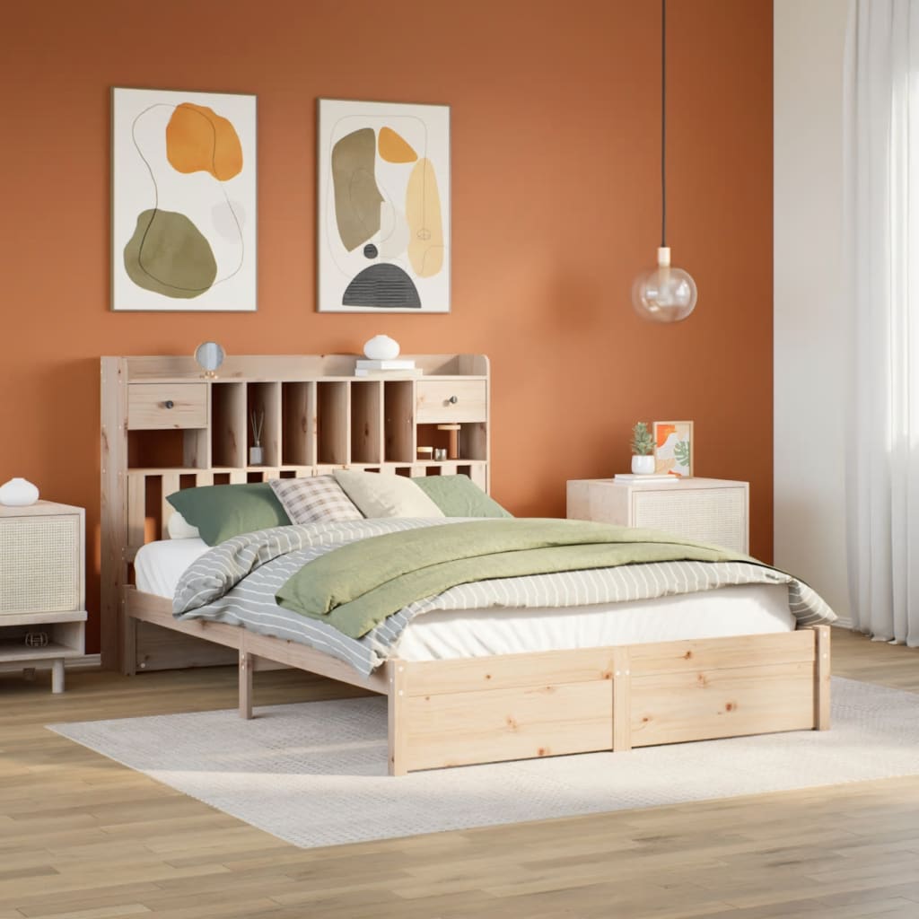 Letto Libreria senza Materasso 140x200 cm in Legno di Pino - homemem39