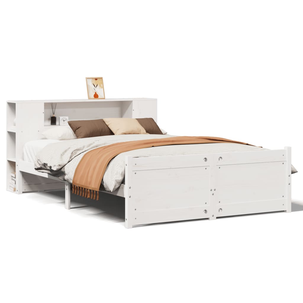 Letto Libreria senza Materasso Bianco 140x190 cm Legno di Pino | homemem39