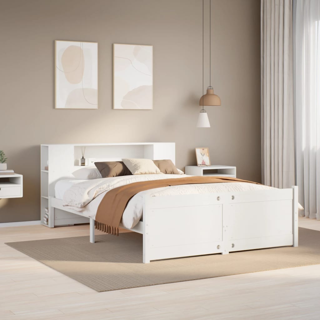Letto Libreria senza Materasso Bianco 160x200 cm Legno di Pino - homemem39