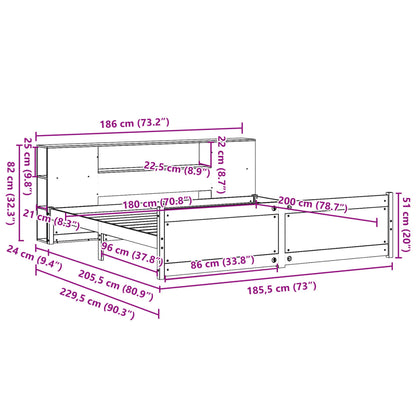 Letto Libreria senza Materasso 180x200 cm in Legno di Pino - homemem39